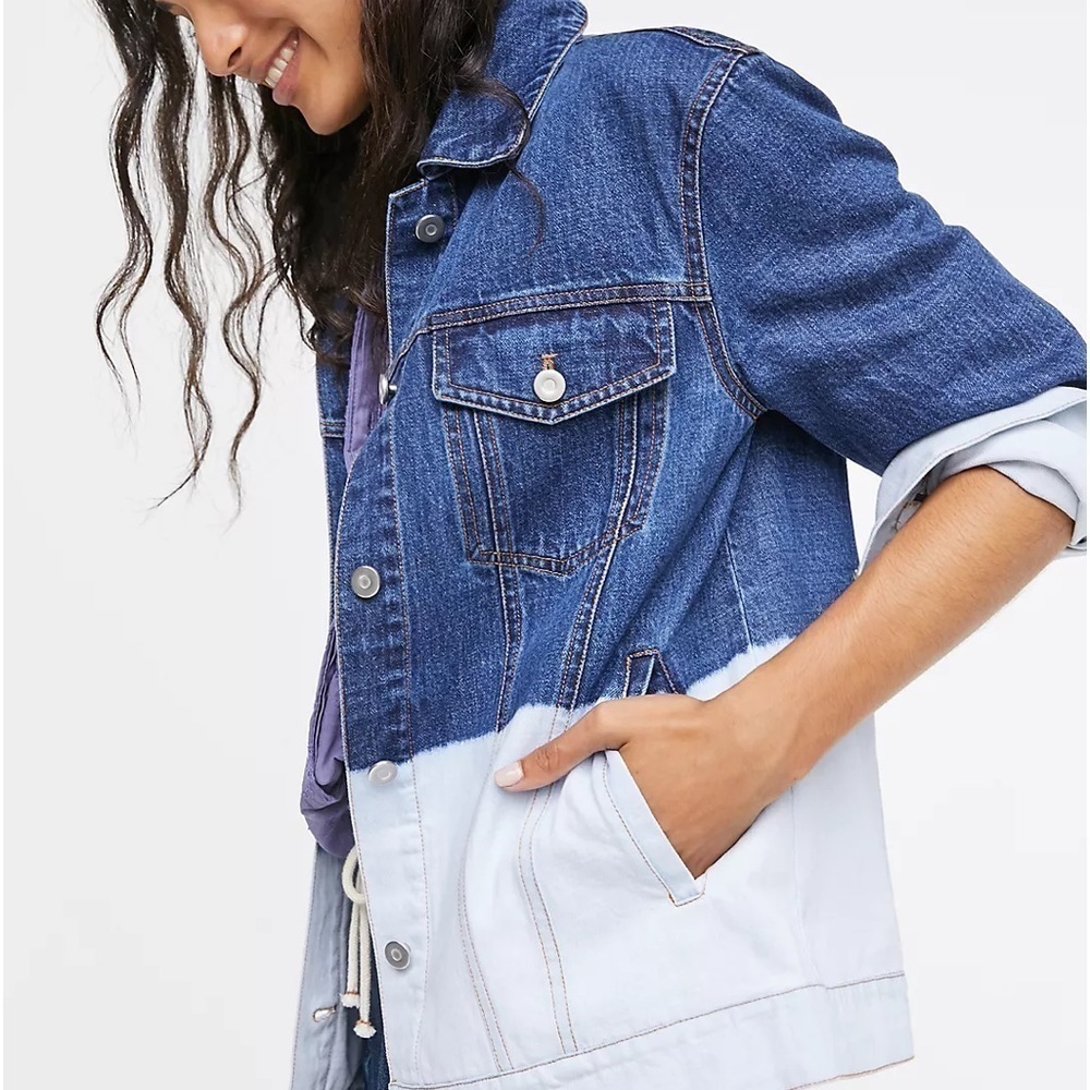 ANTHROPOLOGIE Evanna Dip-Dyed Trucker Blue Denim Button Jacket - Picture 4 of 11